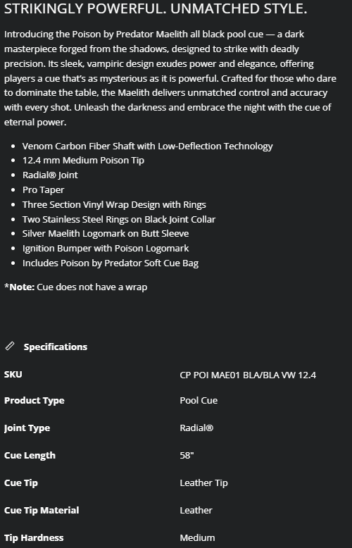 Poison by Predator Billiard Bundle