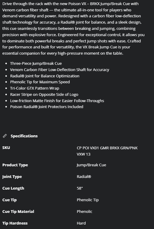 Poison by Predator Billiard Bundle